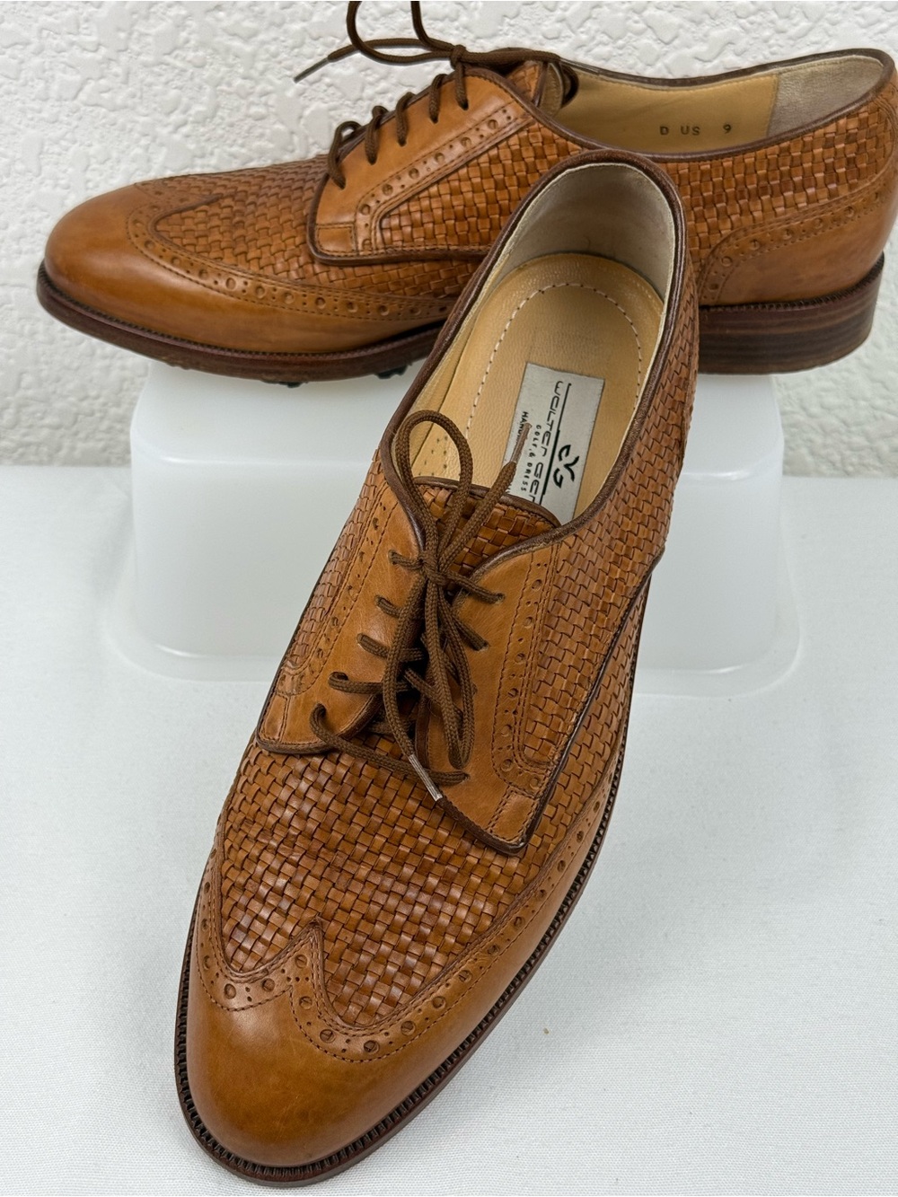 Walter Genuin Woven Leather Golf Dress Shoes | Handmade Italy | Men's 9 | Brown